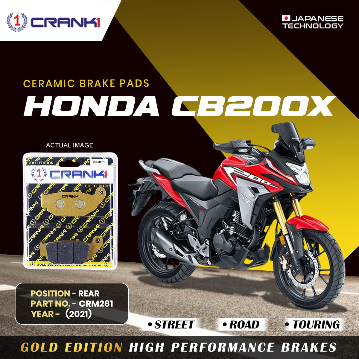 Ceramic Brake Pads For Honda CB200X 2021 Rear CRM281 1 Set CRANK1