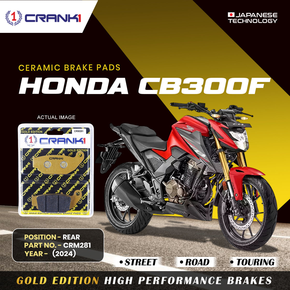 Ceramic Brake Pads For Honda CB300F 2024 Rear CRM281 1 Set CRANK1