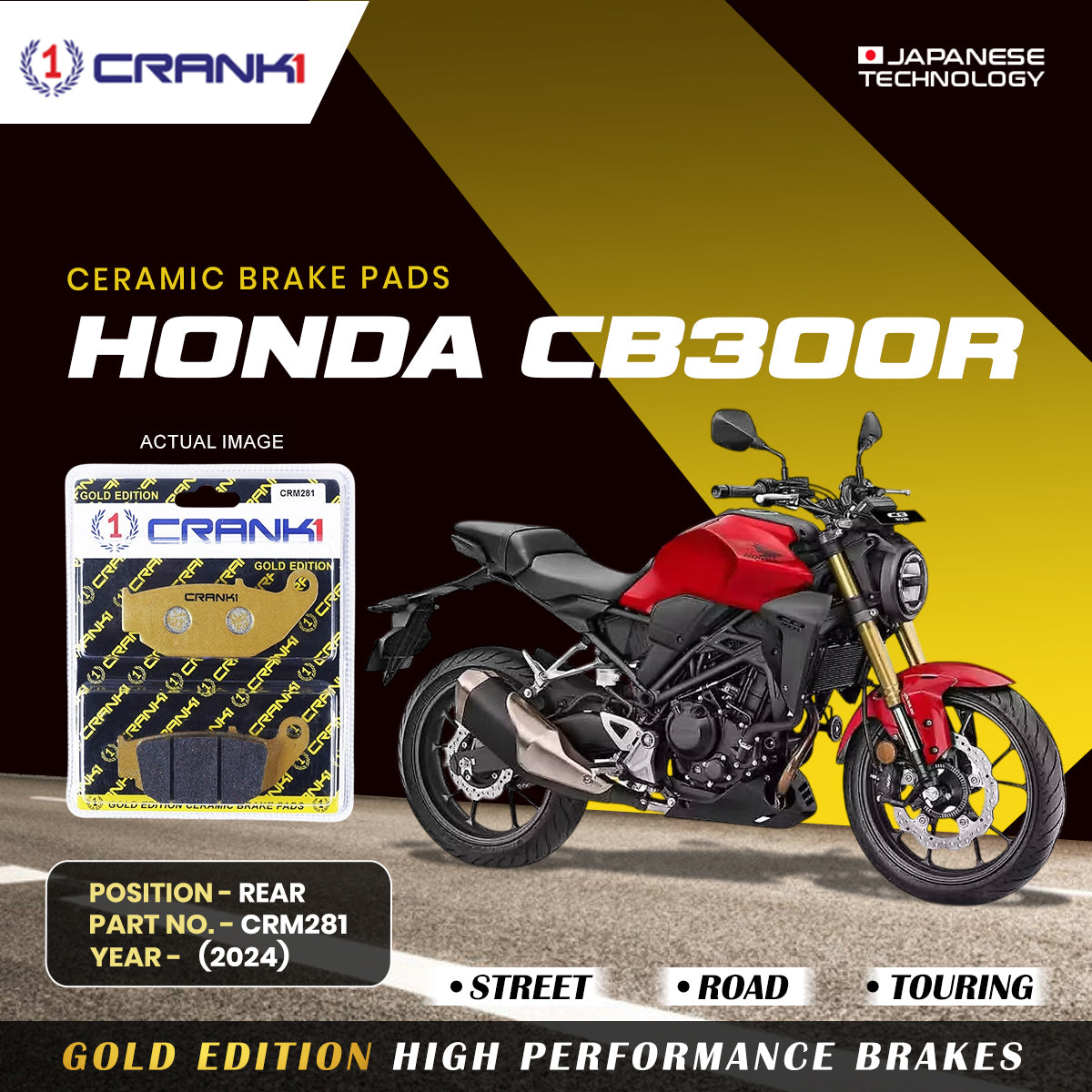 Ceramic Brake Pads For Honda CB300R 2024 Rear CRM281 1 Set CRANK1