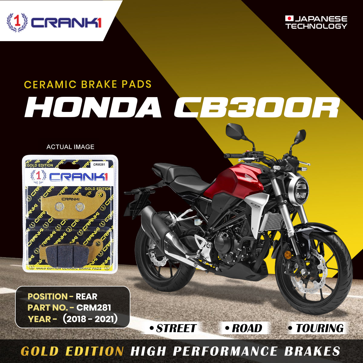 Ceramic Brake Pads For Honda CB300R 2018 2021 Rear CRM281 1 Set CRANK1