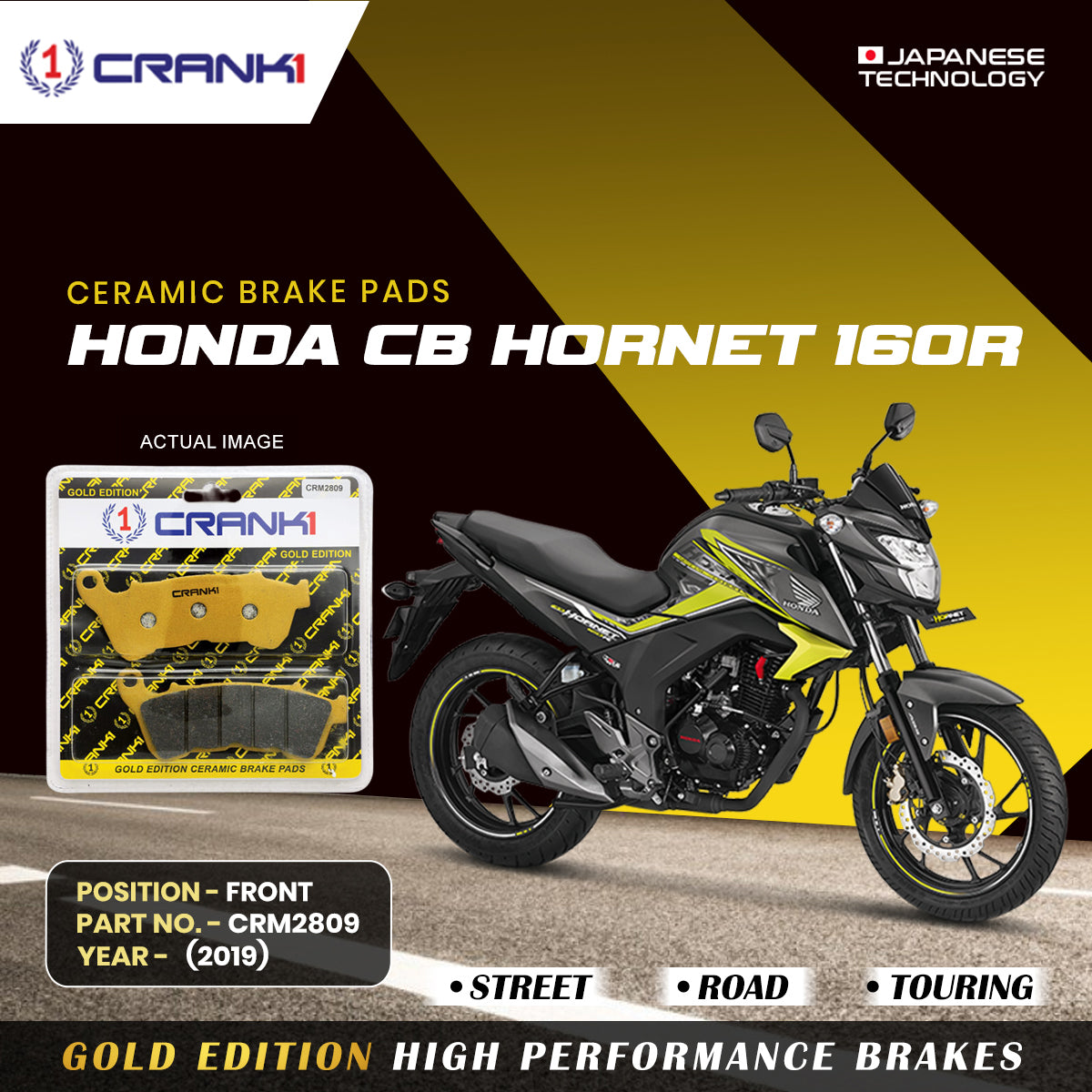 Ceramic Brake Pads For Honda CB Hornet 160R 2019 Front CRM2809 1 Set CRANK1
