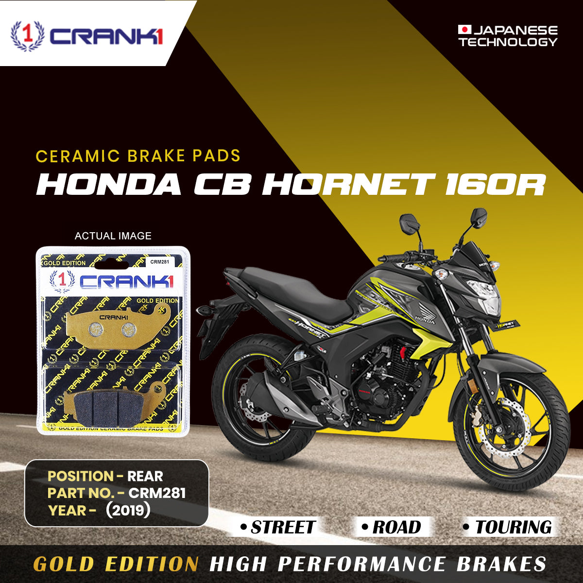 Ceramic Brake Pads For Honda CB Hornet 160R 2019 Rear CRM281 1 Set CRANK1