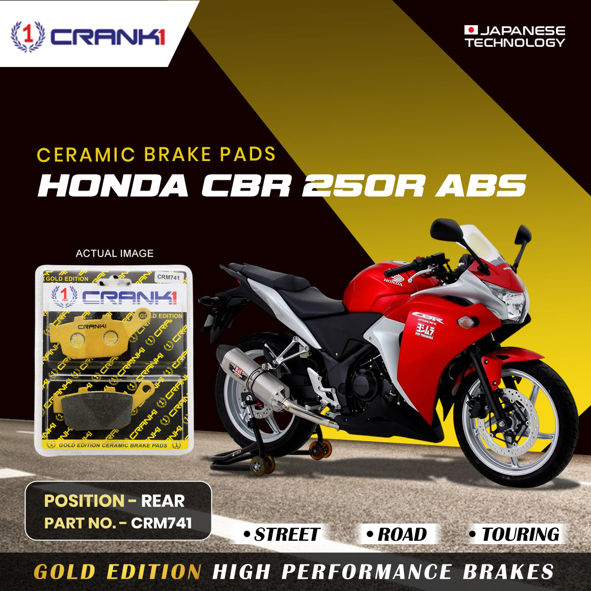 Ceramic Brake Pads For Honda CBR 250R ABS Rear CRM741 1 Set CRANK1