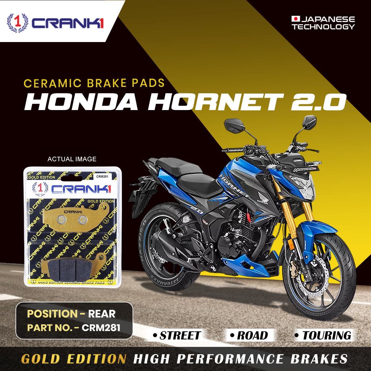 Ceramic Brake Pads For Honda Hornet 2 0 Rear CRM281 1 Set CRANK1