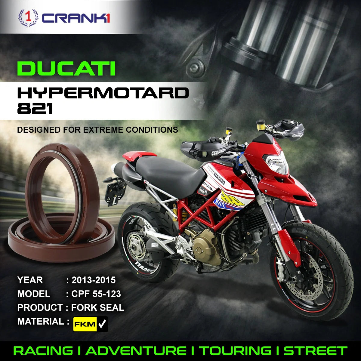 Fork Oil Seals Pair For Ducati Hypermotard 821 2013-2015 - CPF55-123 - CRANK1