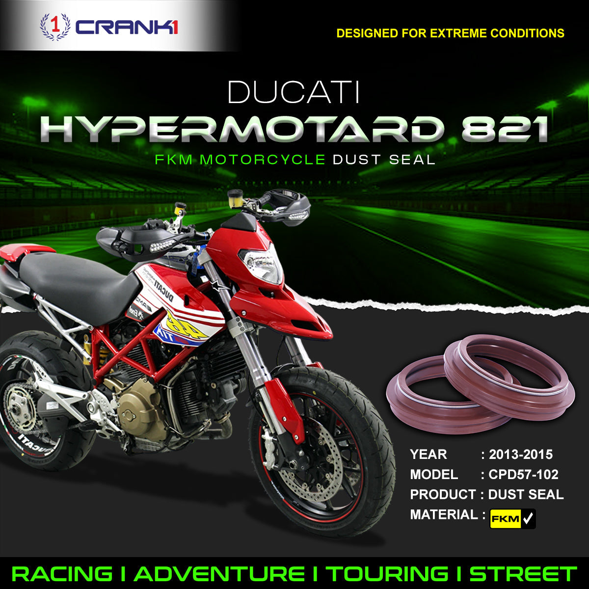 Fork Dust Seals Pair For Ducati Hypermotard 821 2013-2015 - CPD57-102 - CRANK1