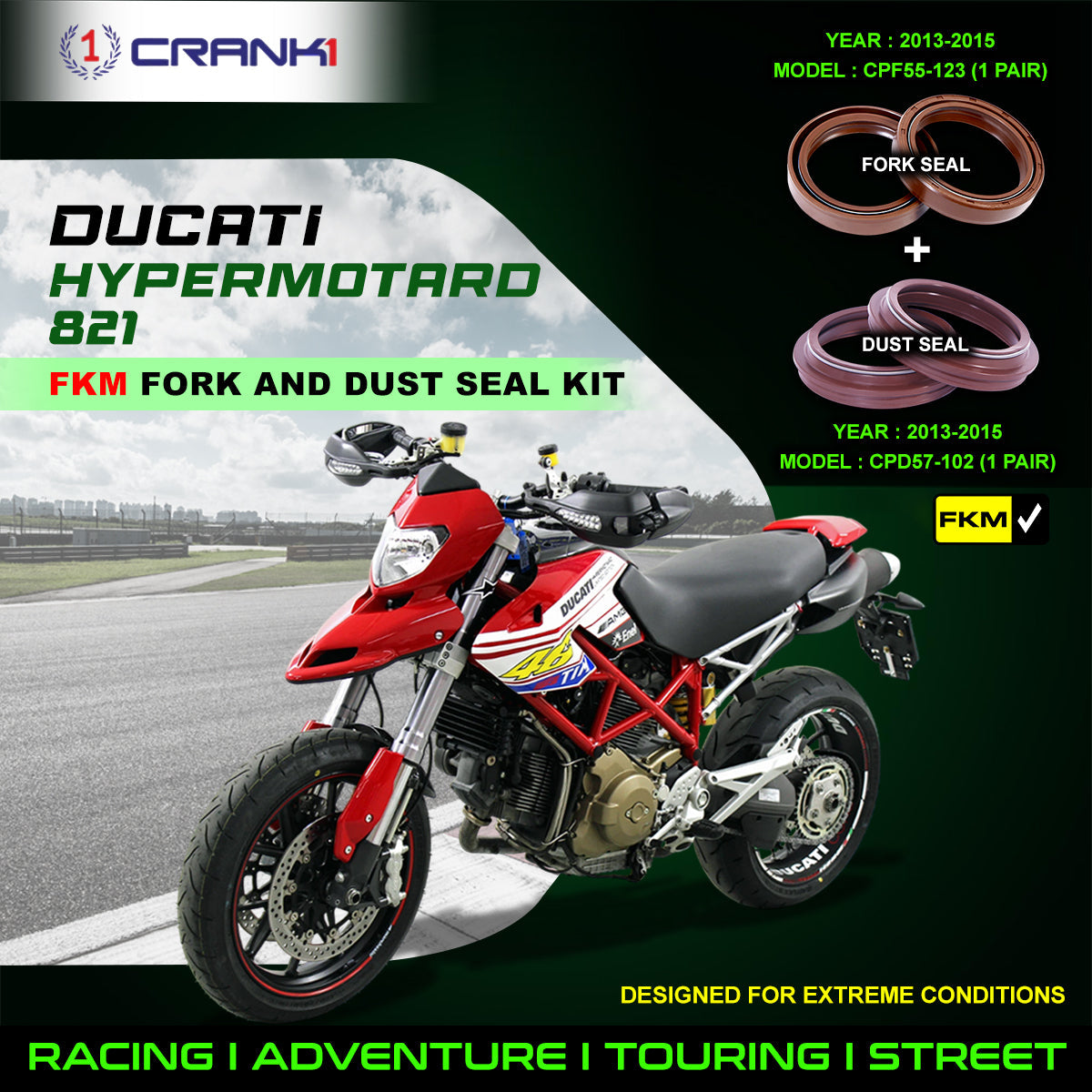 Fork And Dust Seals Kit For Ducati Hypermotard 821 2013-2015 - CRANK1