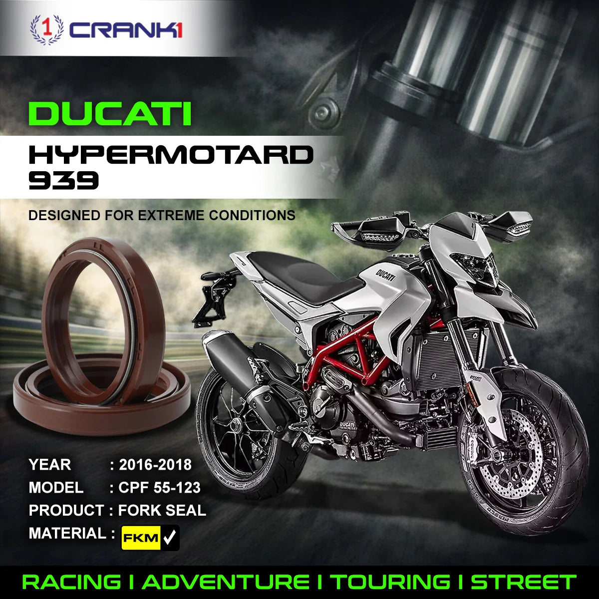 Fork Oil Seals Pair For Ducati Hypermotard 939 2016-2018 - CPF55-123 - CRANK1