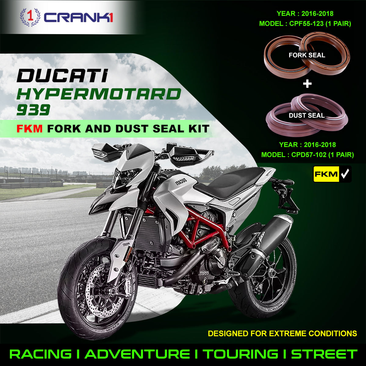 Fork And Dust Seals Kit For Ducati Hypermotard 939 2016-2018 - CRANK1