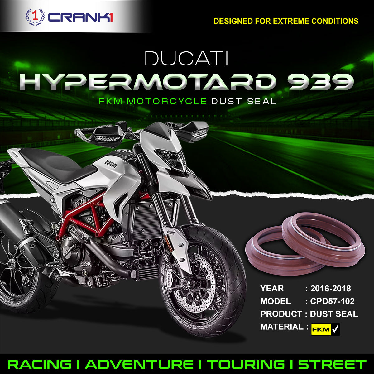 Fork Dust Seals Pair For Ducati Hypermotard 939 2016-2018 - CPD57-102 - CRANK1