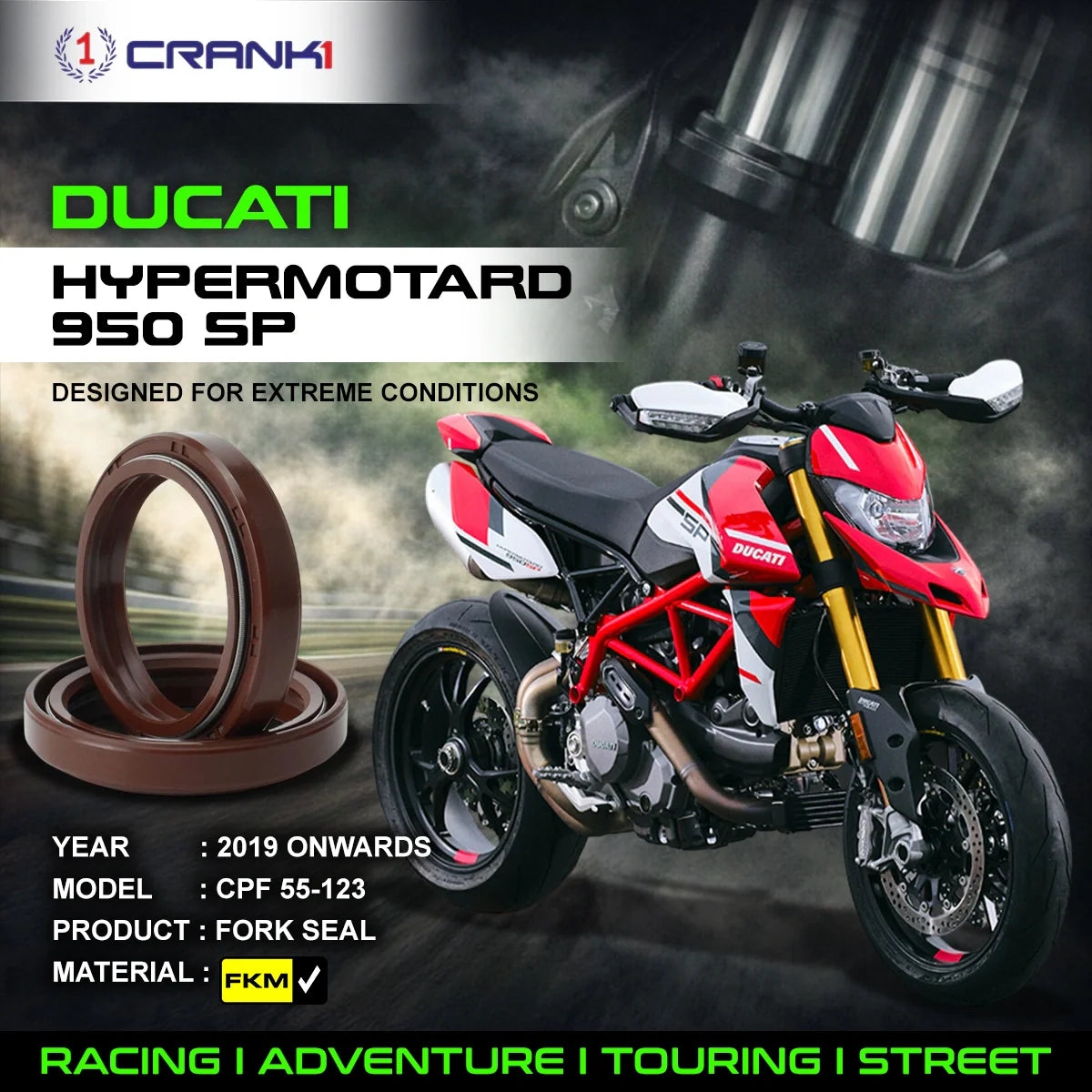 Fork Oil Seals Pair For Ducati Hypermotard 950 SP 2019 Onwards - CPF55-123 - CRANK1