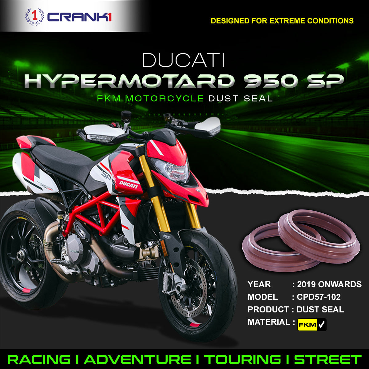 Fork Dust Seals Pair For Ducati Hypermotard 950 SP 2019 Onwards - CPD57-102 - CRANK1