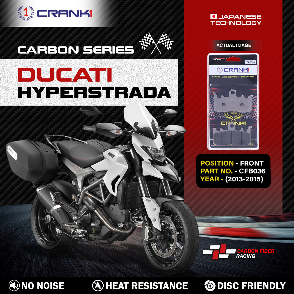 Carbon Brake Pads For Ducati Hyperstrada 2013-2015 - Front - CFB036 - 2 Sets - CRANK1