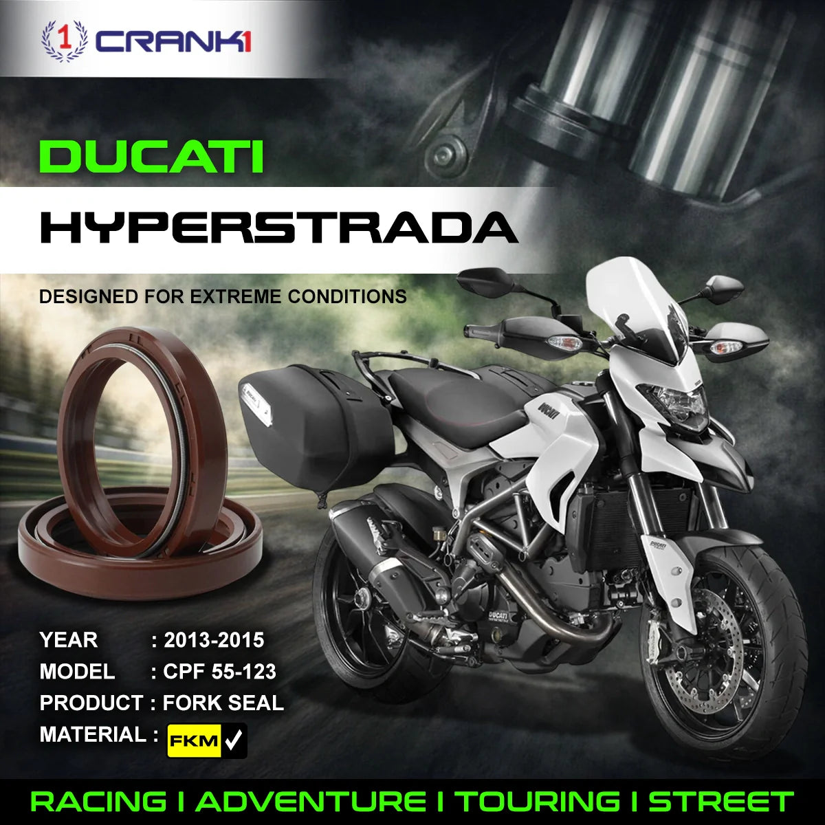 Fork Oil Seals Pair For Ducati Hyperstrada 2013-2015 - CPF55-123 - CRANK1