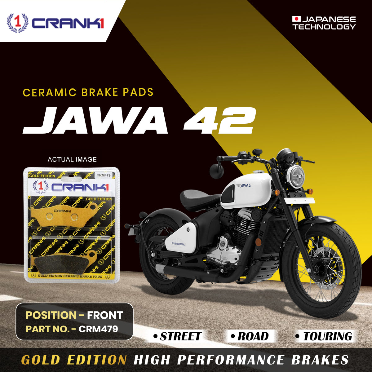 Ceramic Brake Pads For Jawa 42 Front CRM479 1 Set CRANK1