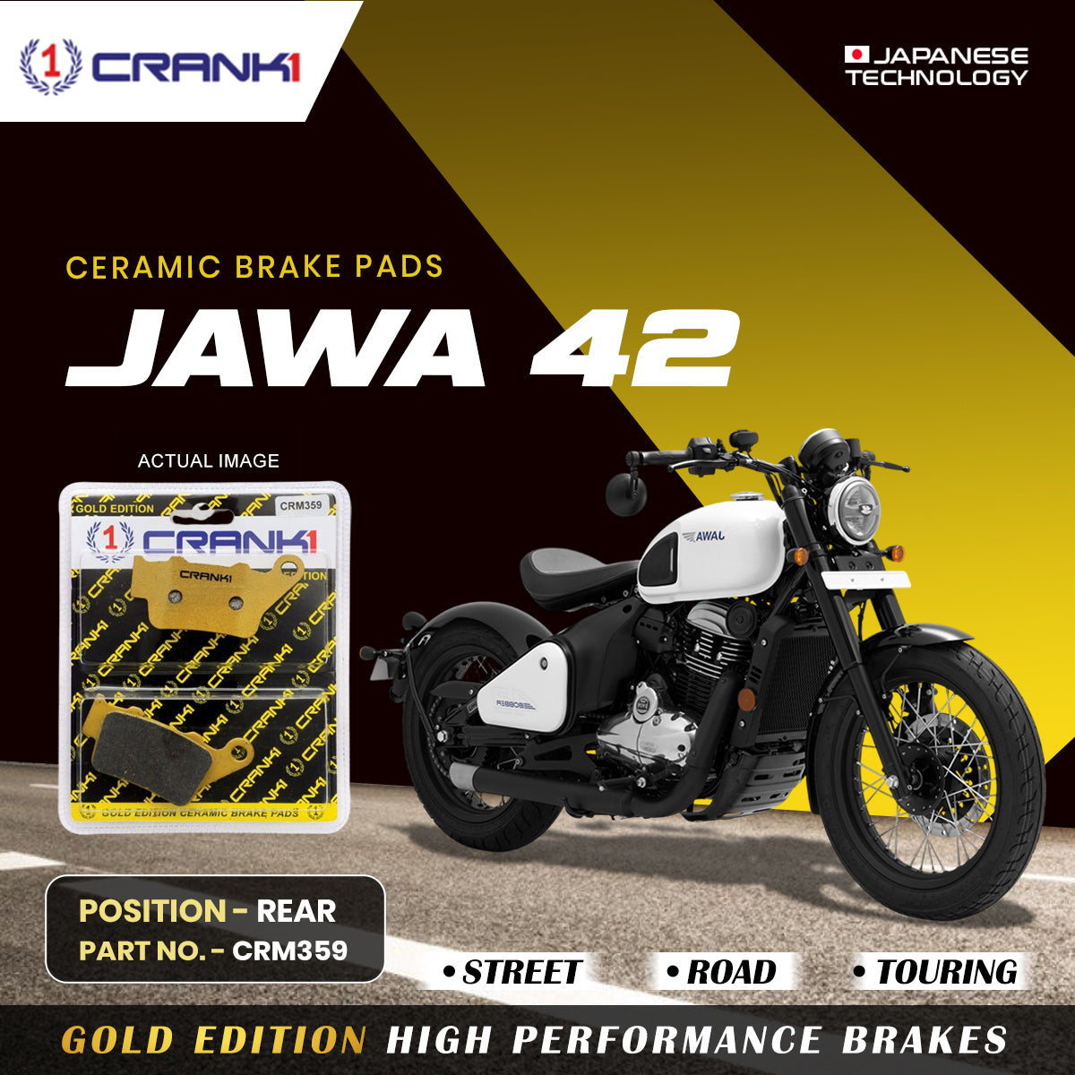 Ceramic Brake Pads For Jawa 42 Rear CRM359 1 Set CRANK1