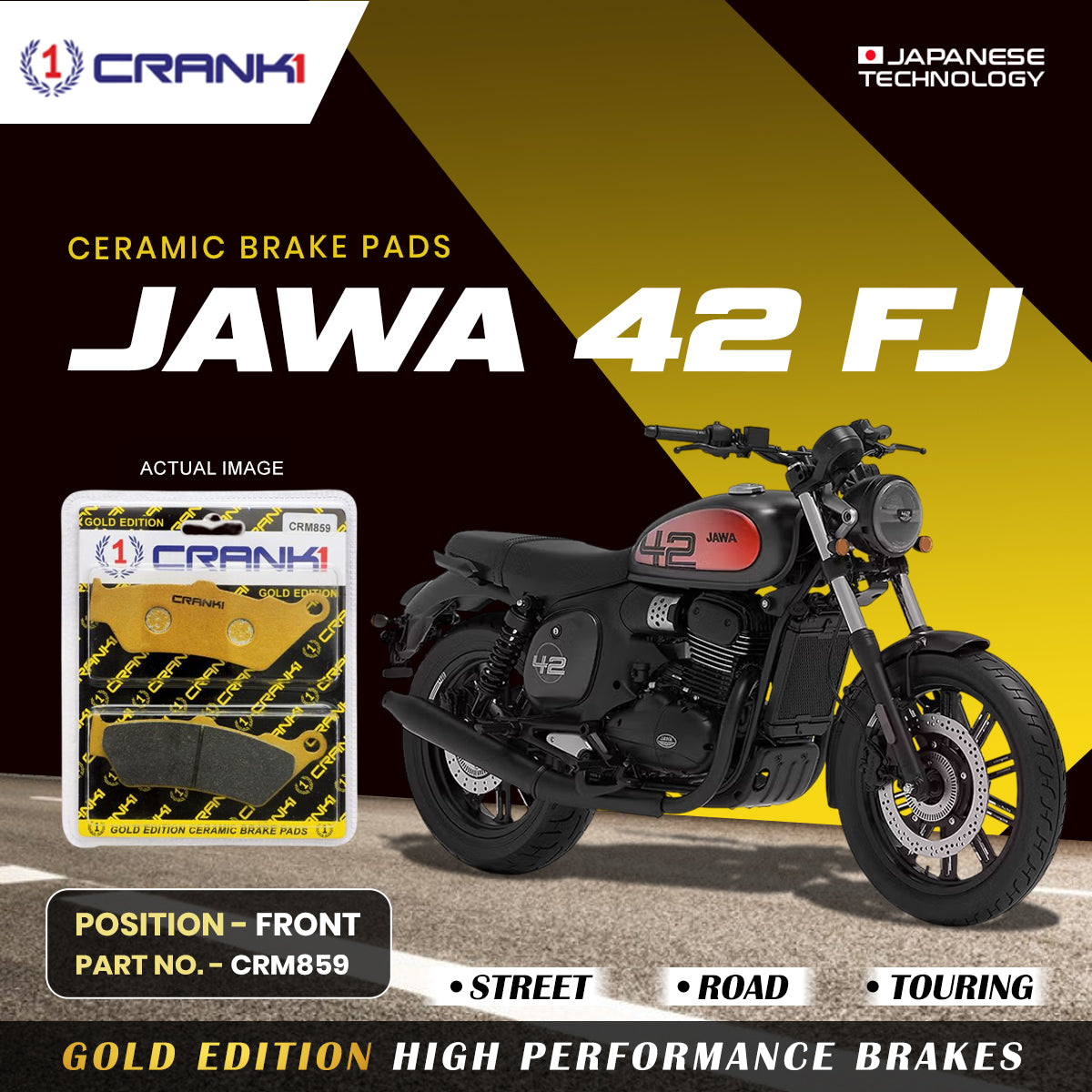 Ceramic Brake Pads For Jawa 42 FJ Front CRM859 1 Set CRANK1
