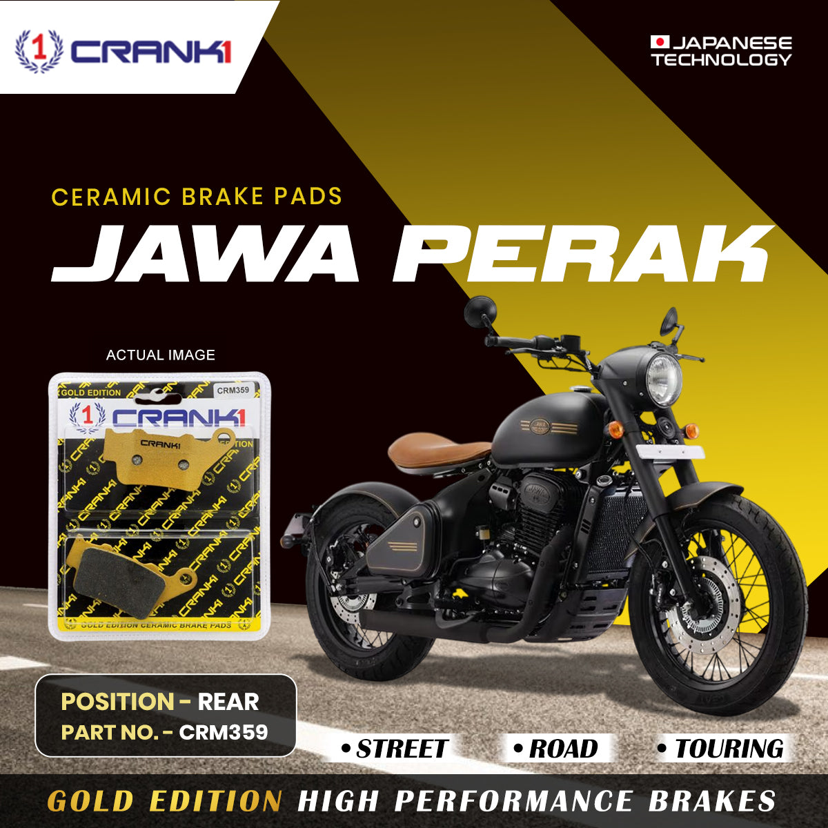 Ceramic Brake Pads For Jawa Perak Rear CRM359 1 Set CRANK1