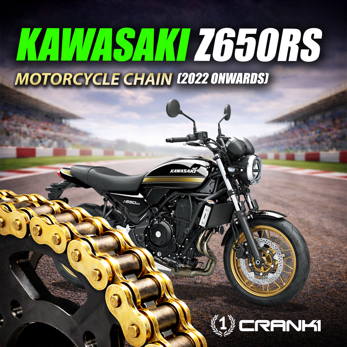 Chain For Kawasaki Z650RS 2022 Onwards - 520 Pitch x 114 Links Gold ZVMX - CRANK1