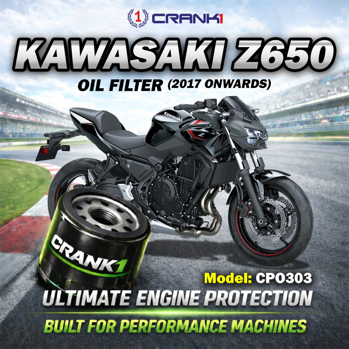 Oil Filter For Kawasaki Z650 2017 Onwards - CPO303 - CRANK1