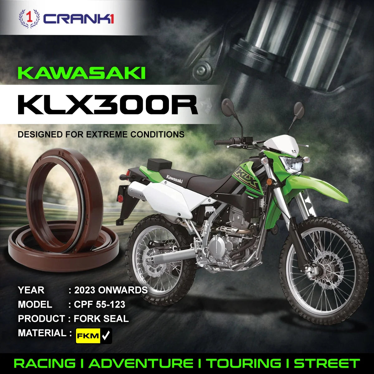 Fork Oil Seals Pair For Kawasaki KLX300R 2023 Onwards - CPF55-123 - CRANK1