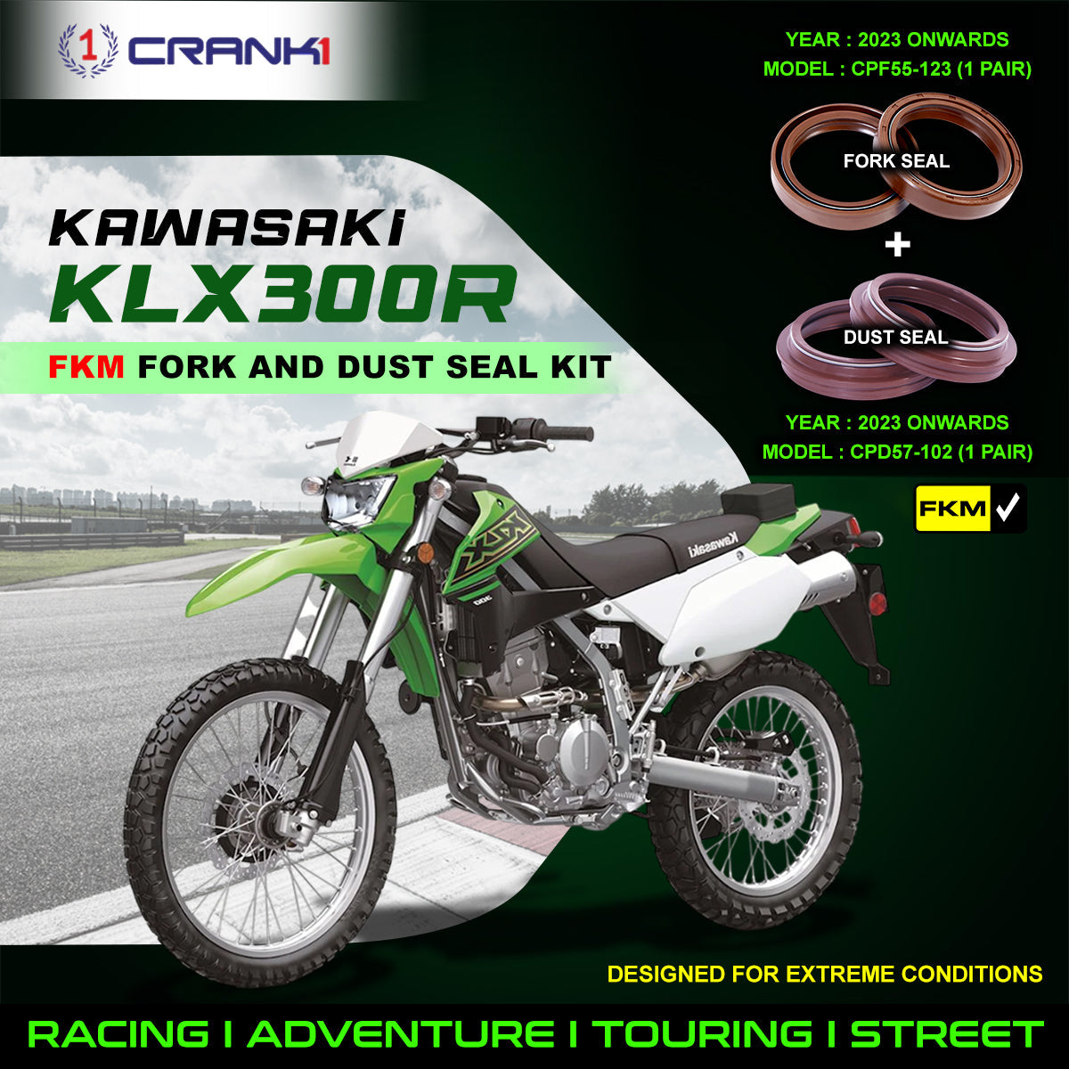 Fork And Dust Seals Kit For Kawasaki KLX300R 2023 Onwards - CRANK1