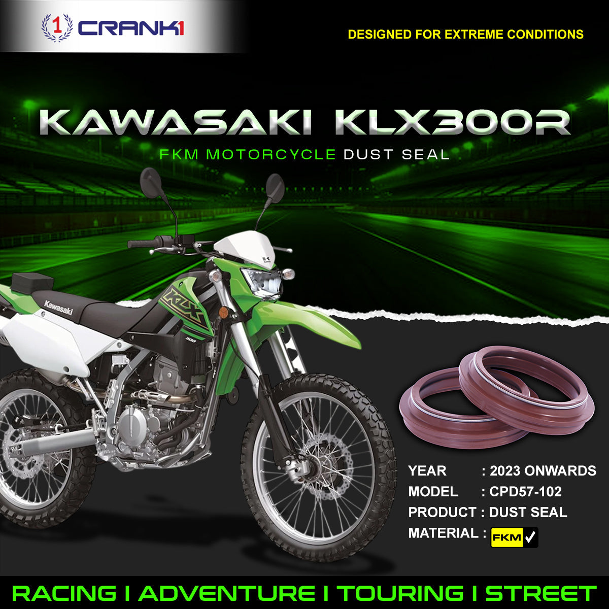 Fork Dust Seals Pair For Kawasaki KLX300R 2023 Onwards - CPD57-102 - CRANK1