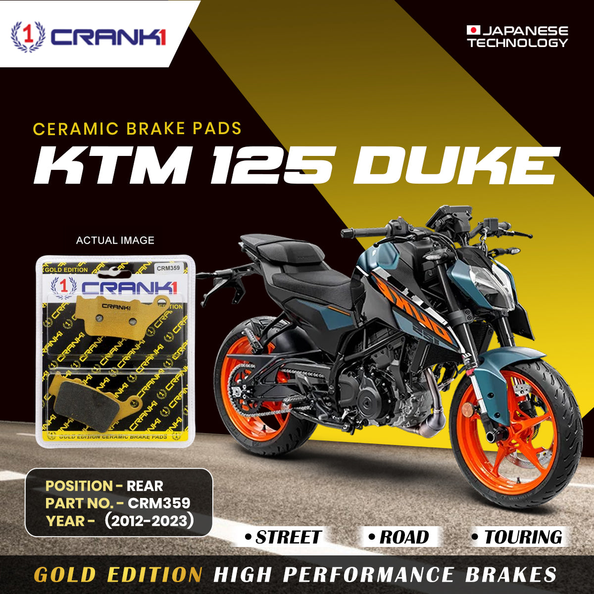 Ceramic Brake Pads For KTM 125 Duke 2012 2023 Rear CRM359 1 Set CRANK1