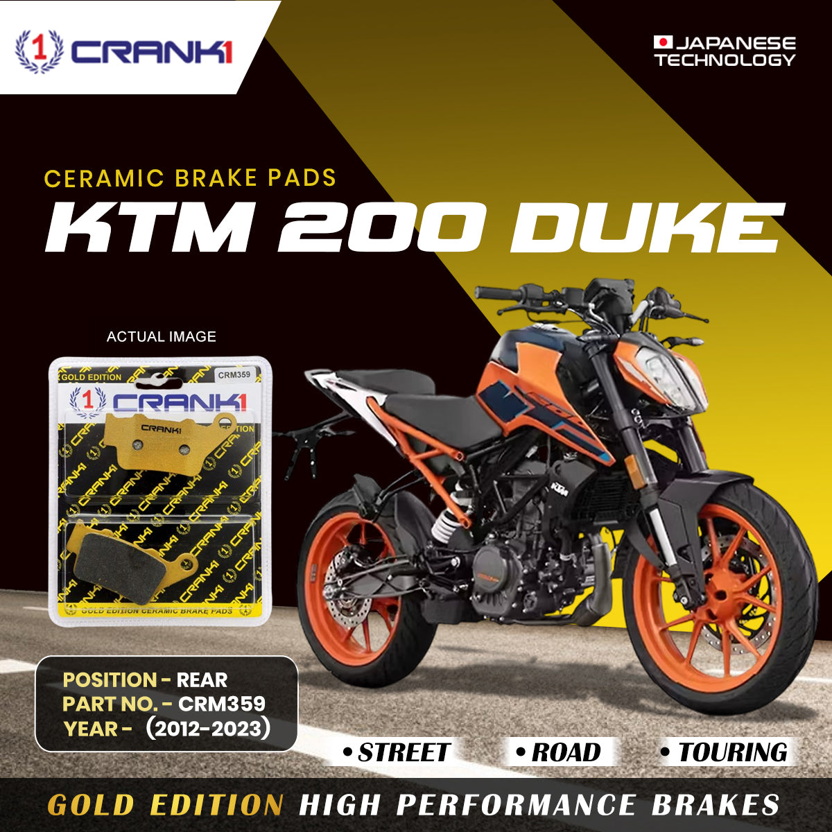 Ceramic Brake Pads For KTM 200 Duke 2012 2023 Rear CRM359 1 Set CRANK1