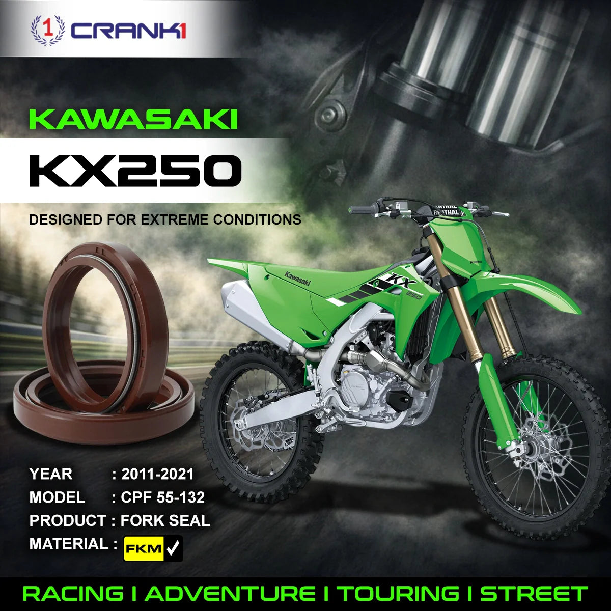 Fork Oil Seals Pair For Kawasaki KX250 2011-2021 - CPF55-132 - CRANK1