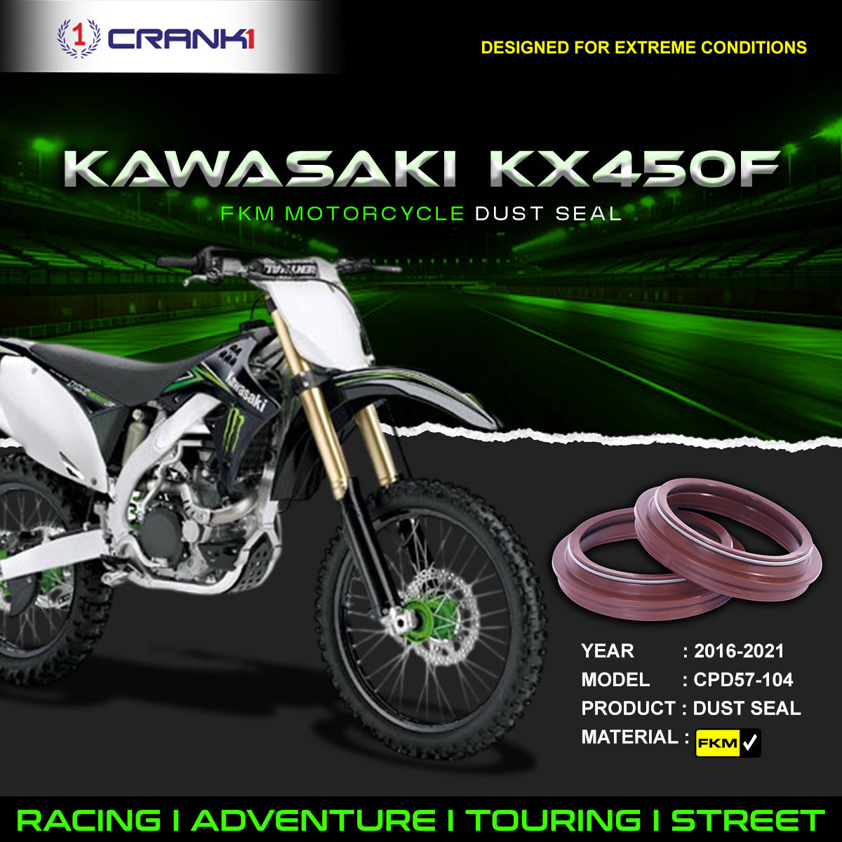 Fork Dust Seals Pair For Kawasaki KX450F 2016-2021 - CPD57-104 - CRANK1