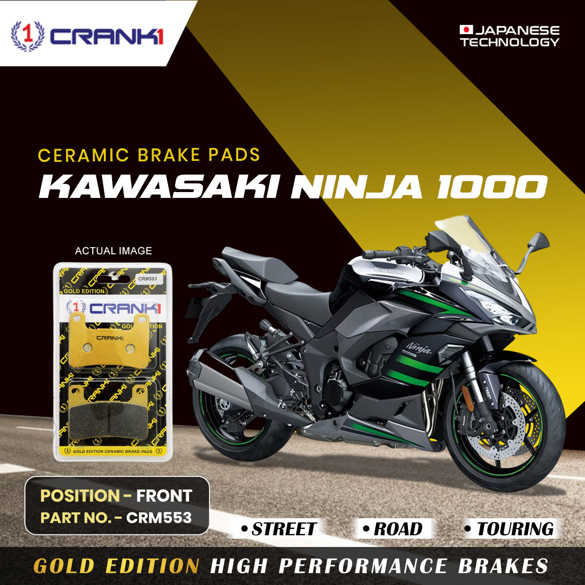 Ceramic Brake Pads For Kawasaki Ninja 1000 Front CRM553 2 Sets CRANK1