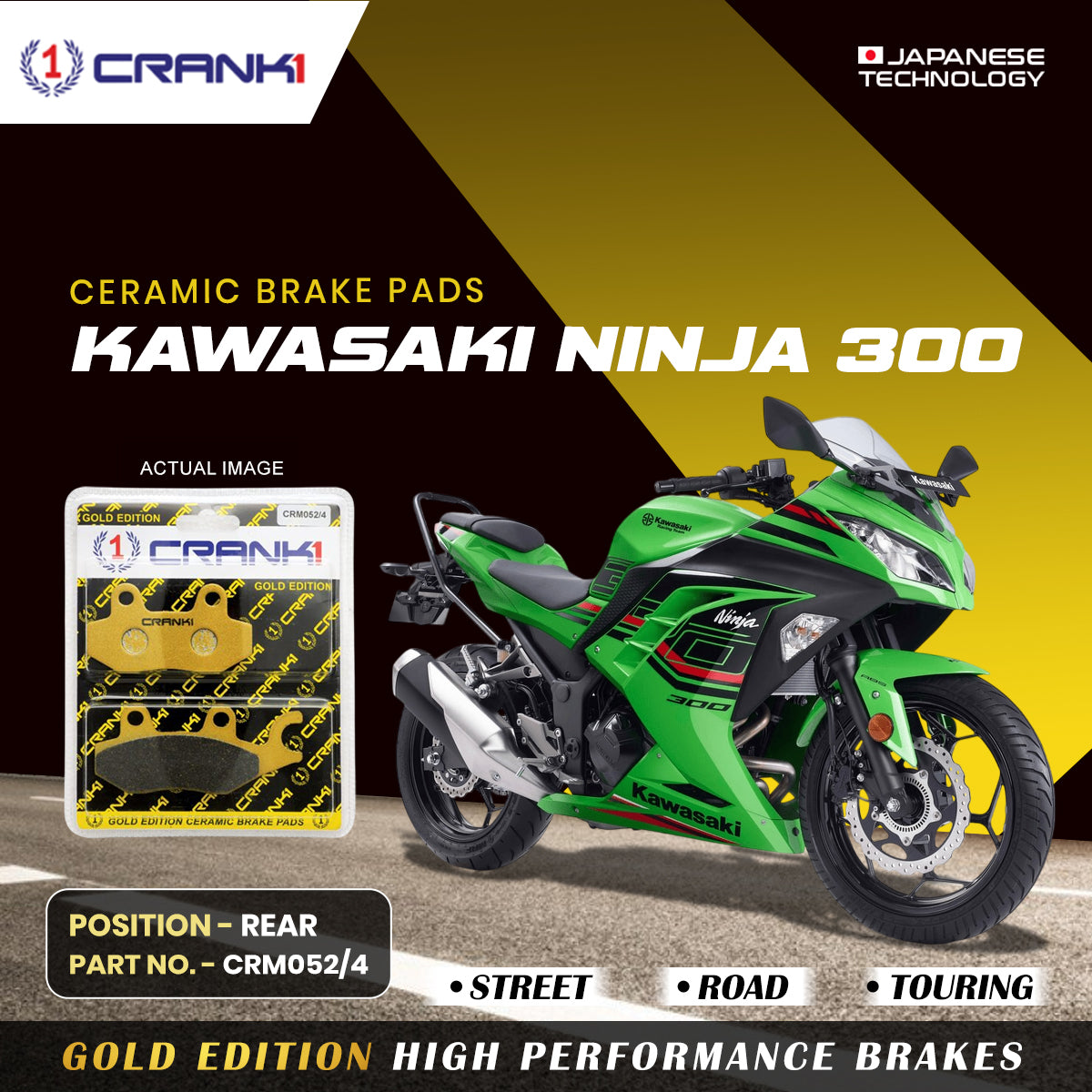 Ceramic Brake Pads For Kawasaki Ninja 300 Rear CRM052 4 1 Set CRANK1
