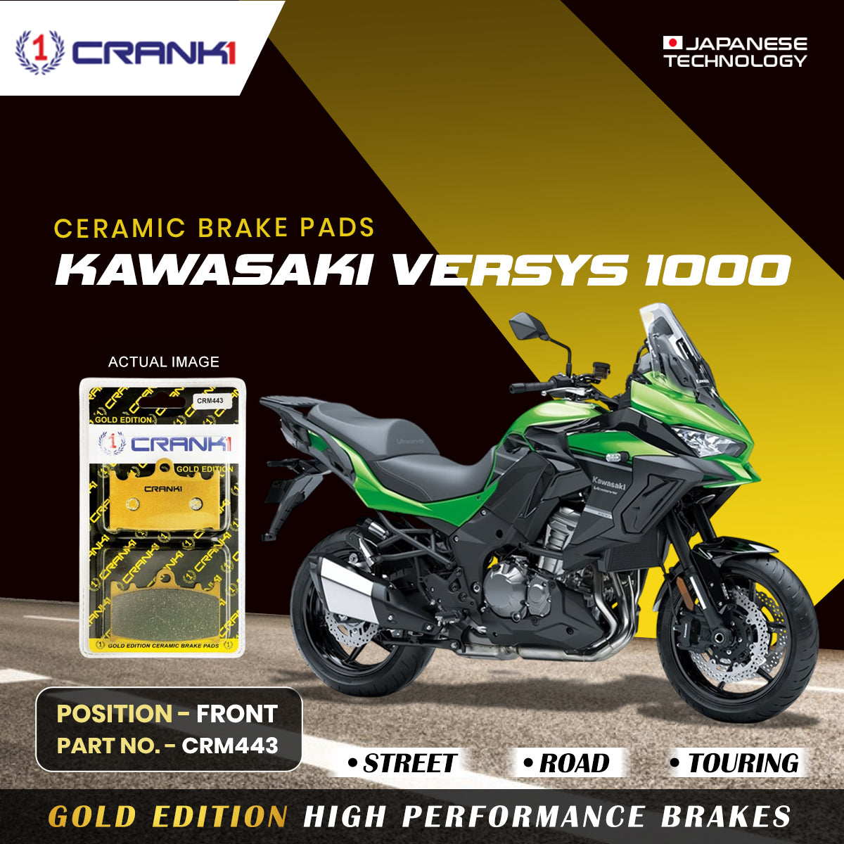 Ceramic Brake Pads For Kawasaki Versys 1000 Front CRM443 2 Sets CRANK1