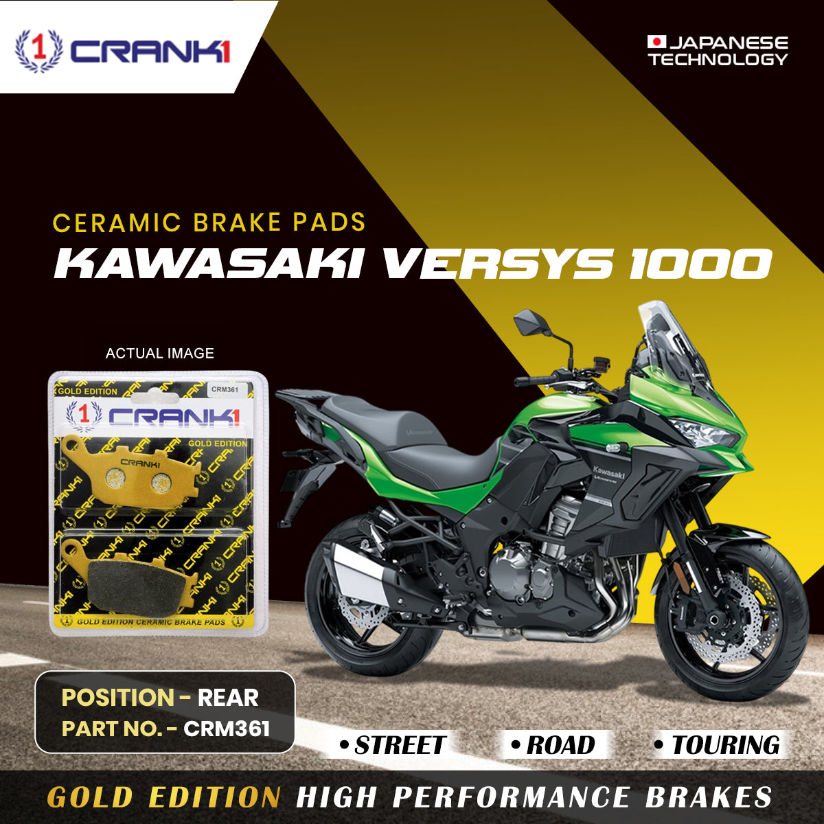 Ceramic Brake Pads For Kawasaki Versys 1000 Rear CRM361 1 Set CRANK1