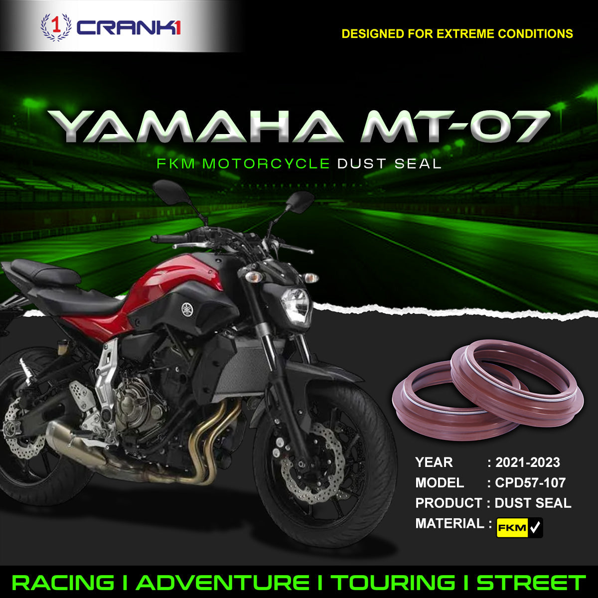 Fork Dust Seals Pair For Yamaha MT-07 2021-2023 - CPD57-107 - CRANK1