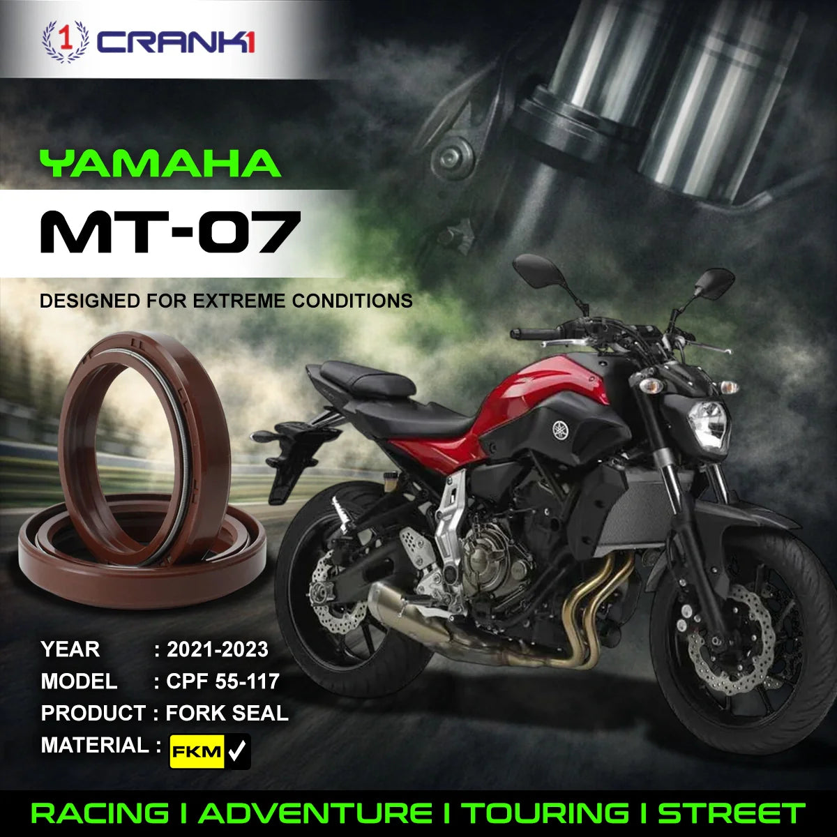Fork Oil Seals Pair For Yamaha MT-07 2021-2023 - CPF55-117 - CRANK1