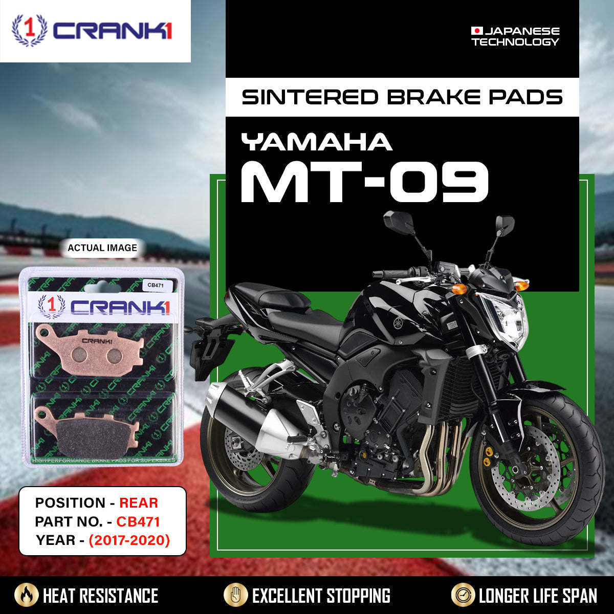 Sintered Brake Pads For Yamaha MT-09 2017-2020 - Rear - CB471 - 1 Set - CRANK1