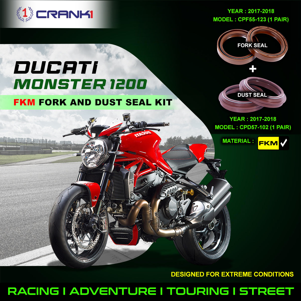 Fork And Dust Seals Kit For Ducati Monster 1200 2017-2018 - CRANK1