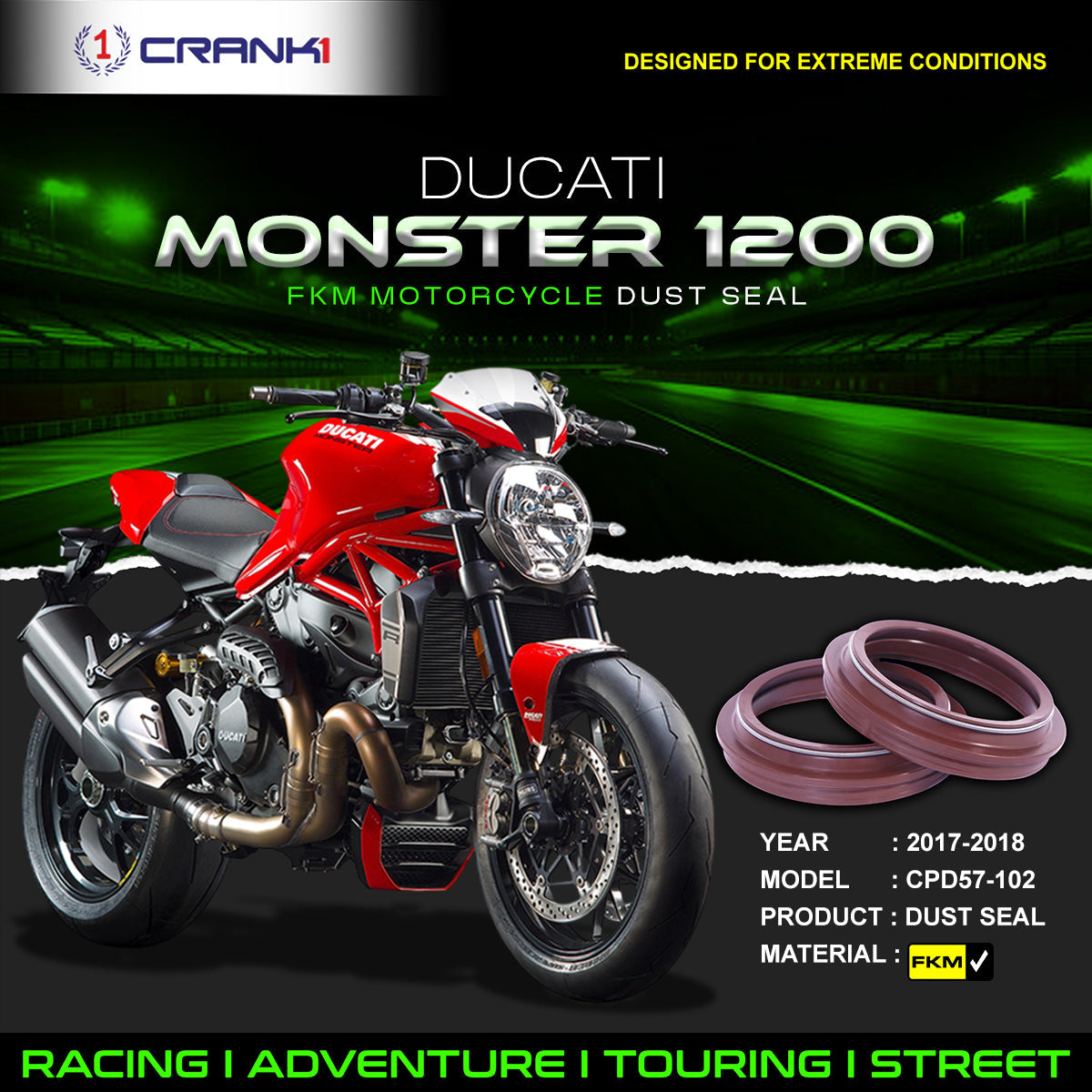 Fork Dust Seals Pair For Ducati Monster 1200 2017-2018 - CPD57-102 - CRANK1