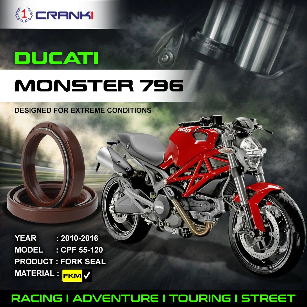 Fork Oil Seals Pair For Ducati Monster 796 2010-2016 - CPF55-120 - CRANK1