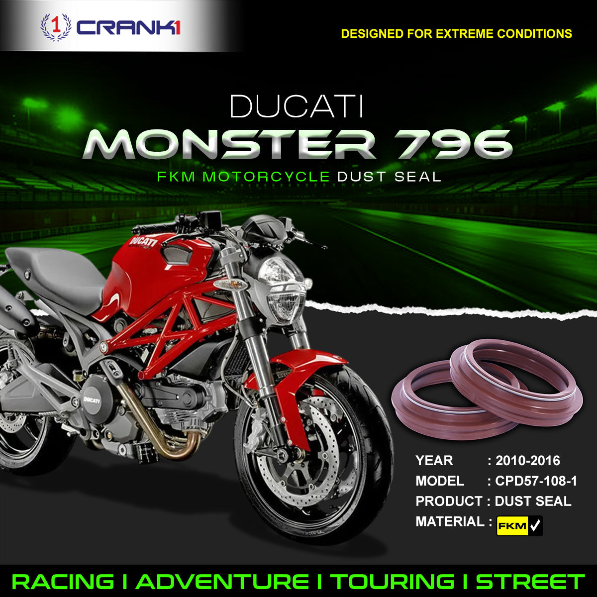 Fork Dust Seals Pair For Ducati Monster 796 2010-2016 - CPD57-108-1 - CRANK1