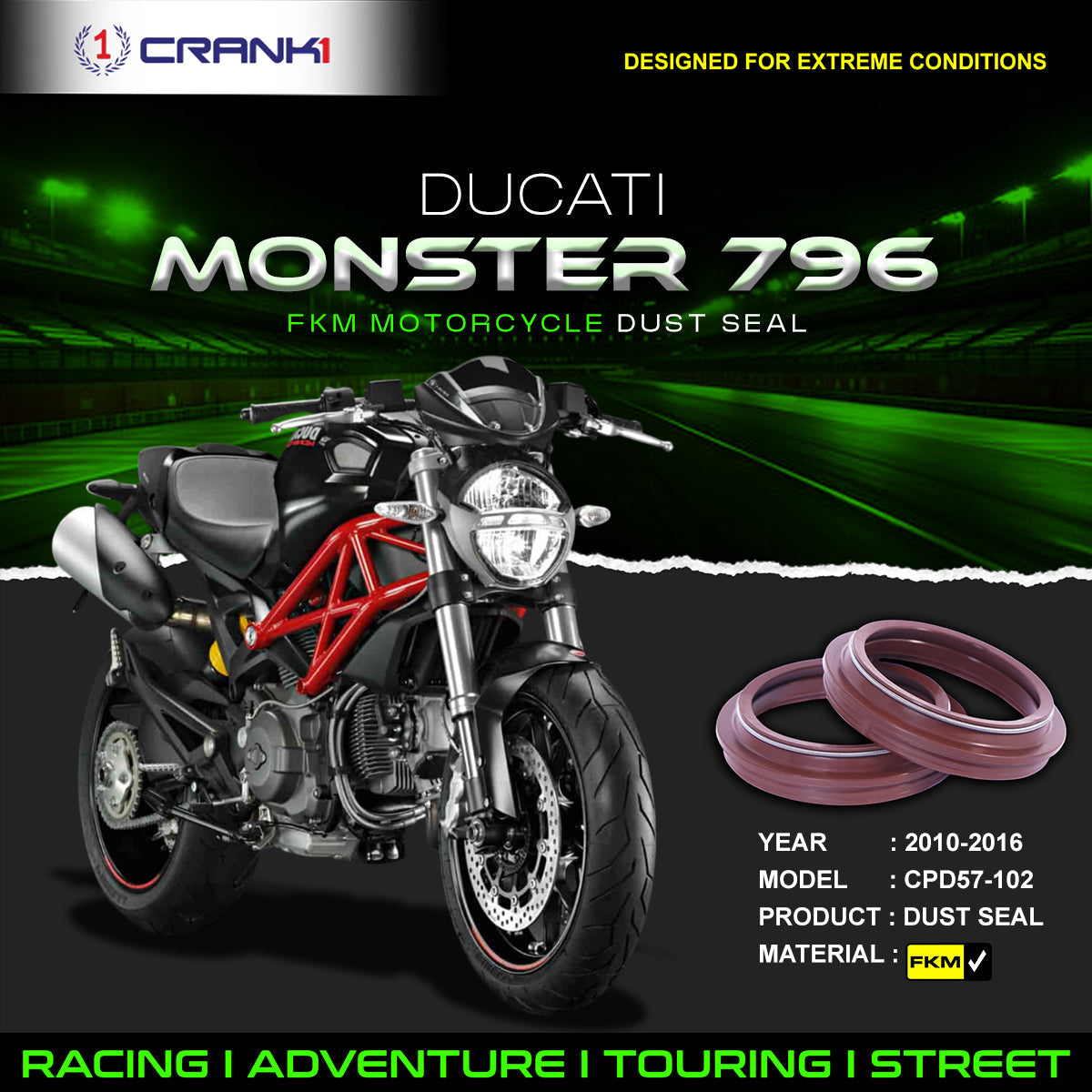 Fork Dust Seals Pair For Ducati Monster 796 2010-2016 - CPD57-102 - CRANK1