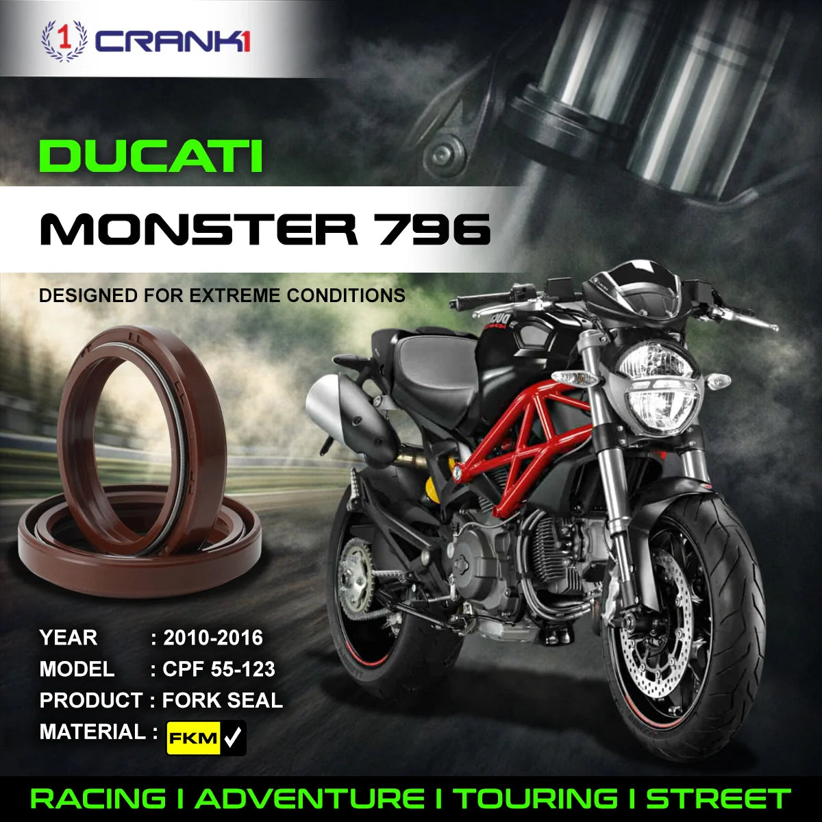 Fork Oil Seals Pair For Ducati Monster 796 2010-2016 - CPF55-123 - CRANK1