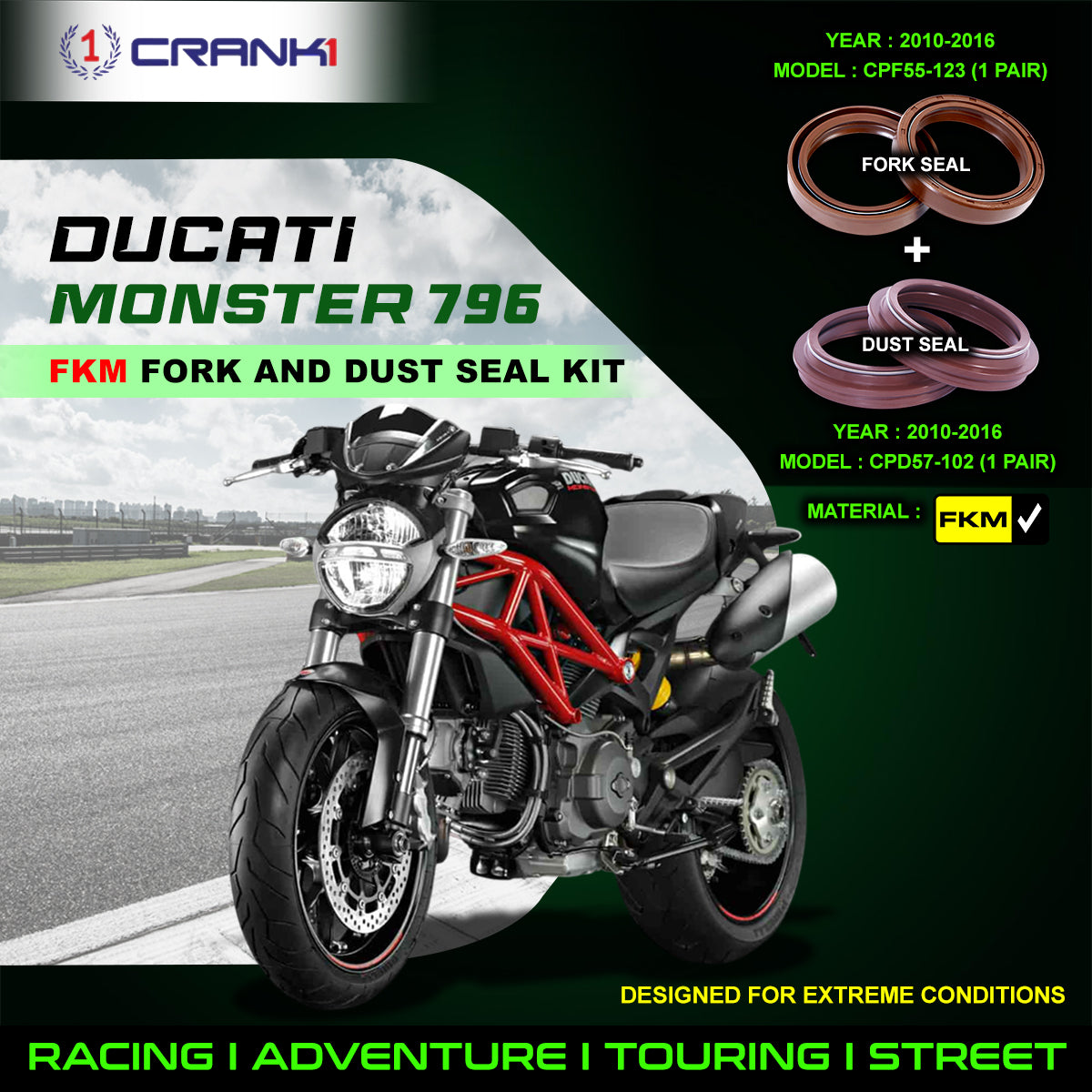 Fork And Dust Seals Kit For Ducati Monster 796 2010-2016 - CRANK1