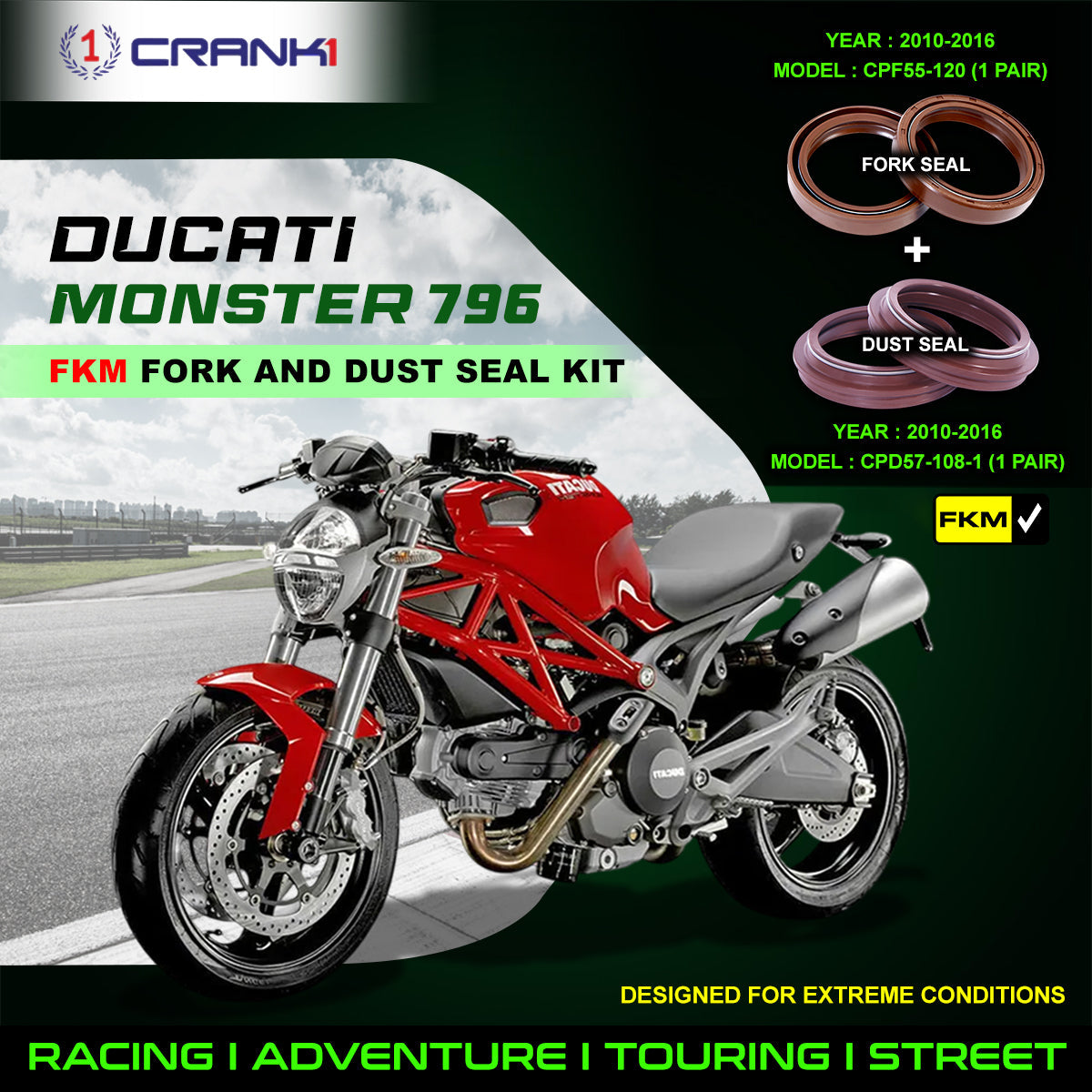Fork And Dust Seals Kit For Ducati Monster 796 2010-2016 - CRANK1