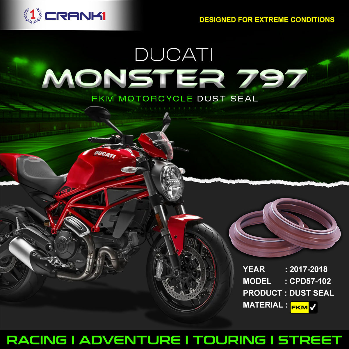 Fork Dust Seals Pair For Ducati Monster 797 2017-2018 - CPD57-102 - CRANK1