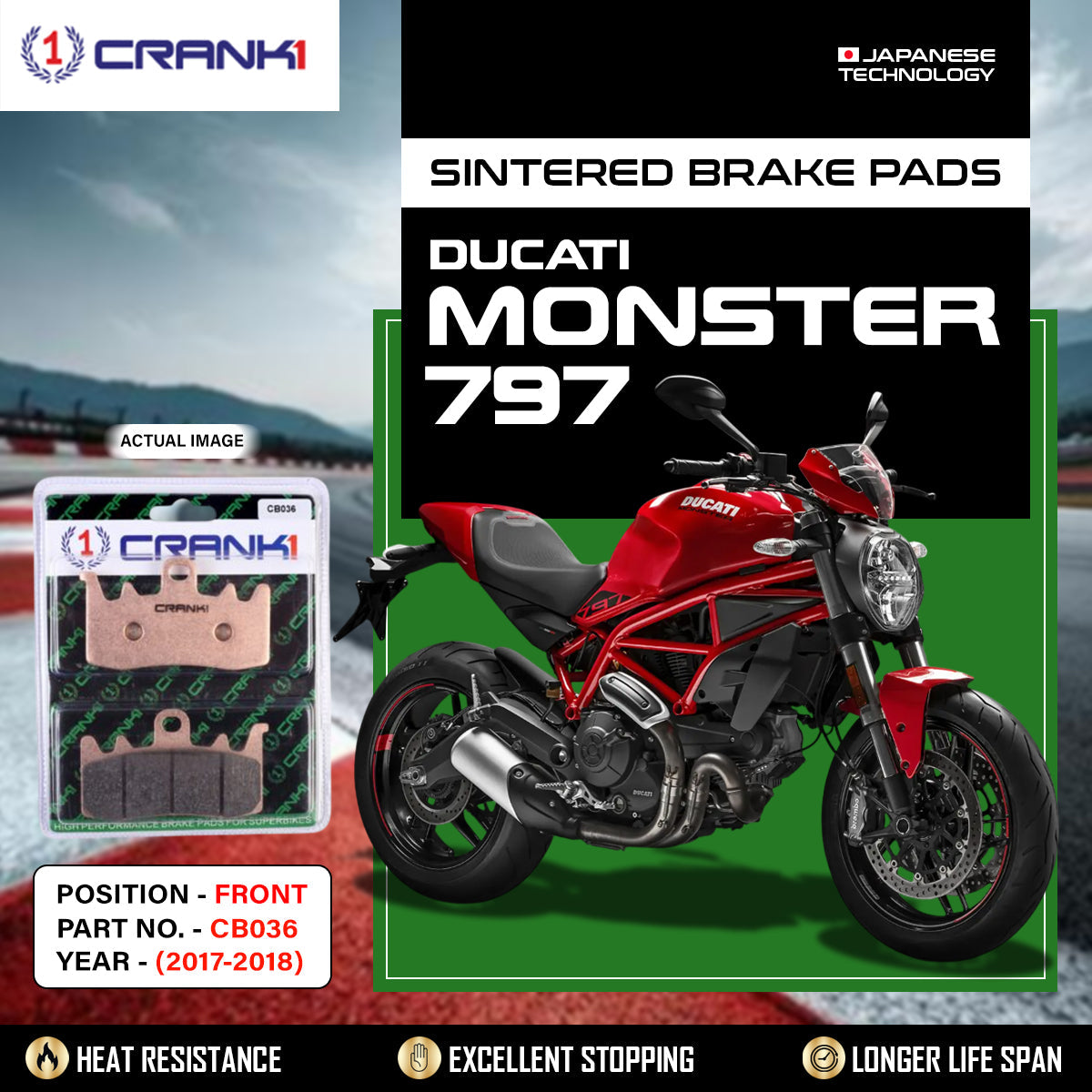 Sintered Brake Pads For Ducati Monster 797 2017-2018 - Front - CB036 - 2 Sets - CRANK1