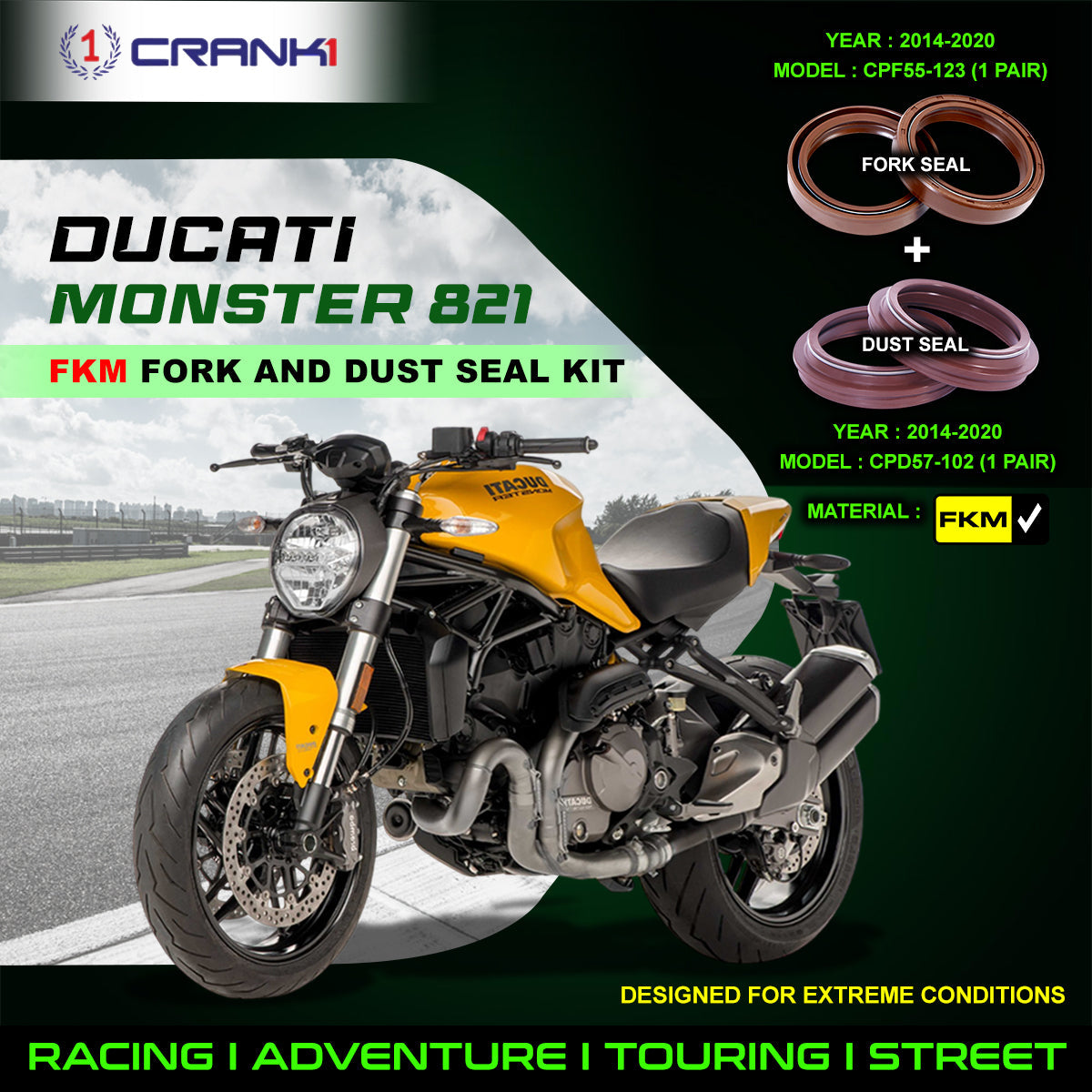 Fork And Dust Seals Kit For Ducati Monster 821 2014-2020 - CRANK1