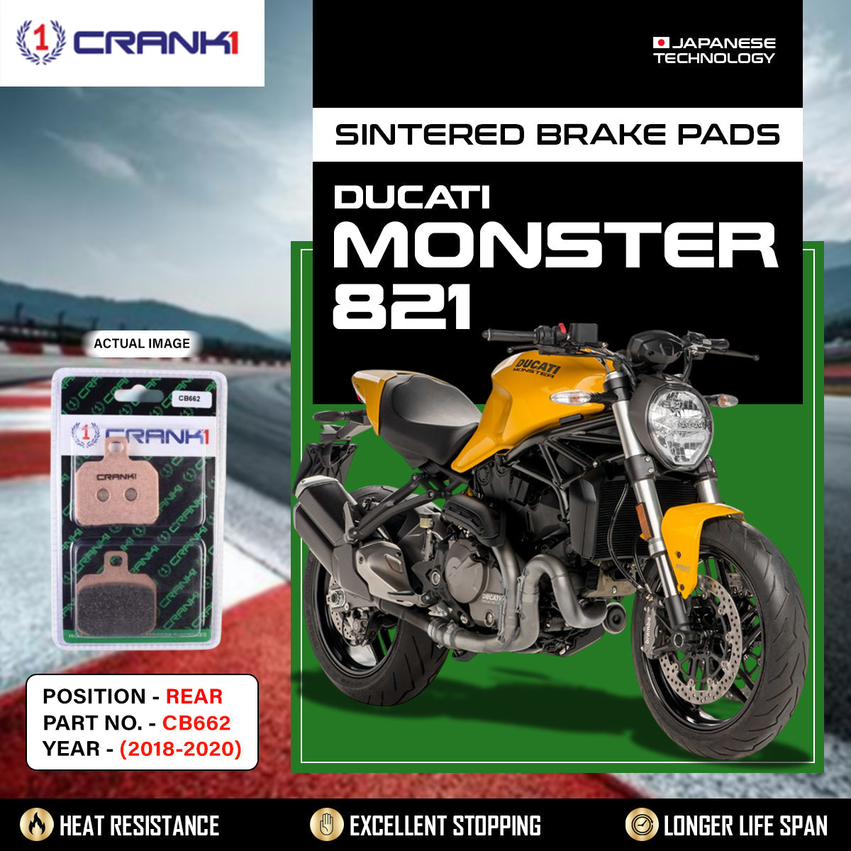 Sintered Brake Pads For Ducati Monster 821 2018-2020 - Rear - CB662 - 1 Set - CRANK1